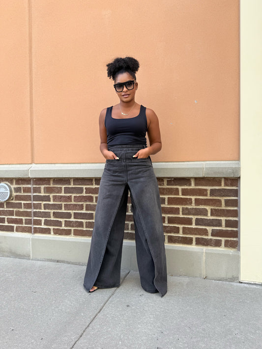 Wide Leg Flap Overlay Jeans