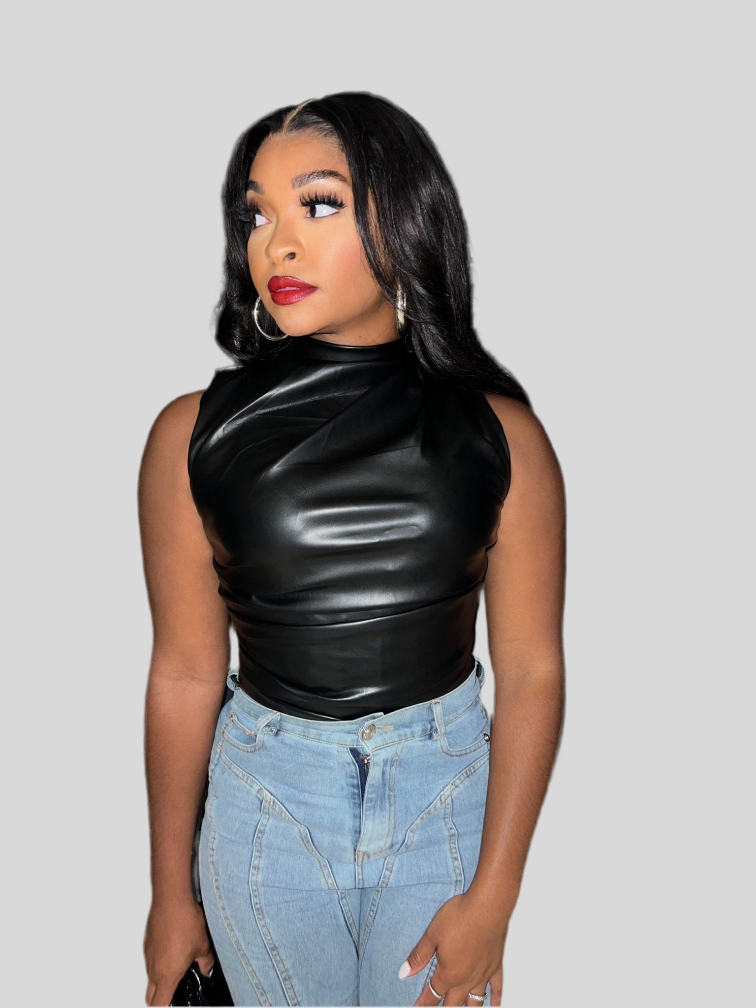 Asymmetric Pleated Mock Neck Top - Fly VSJ, Women's Clothing and Fashion Accessories