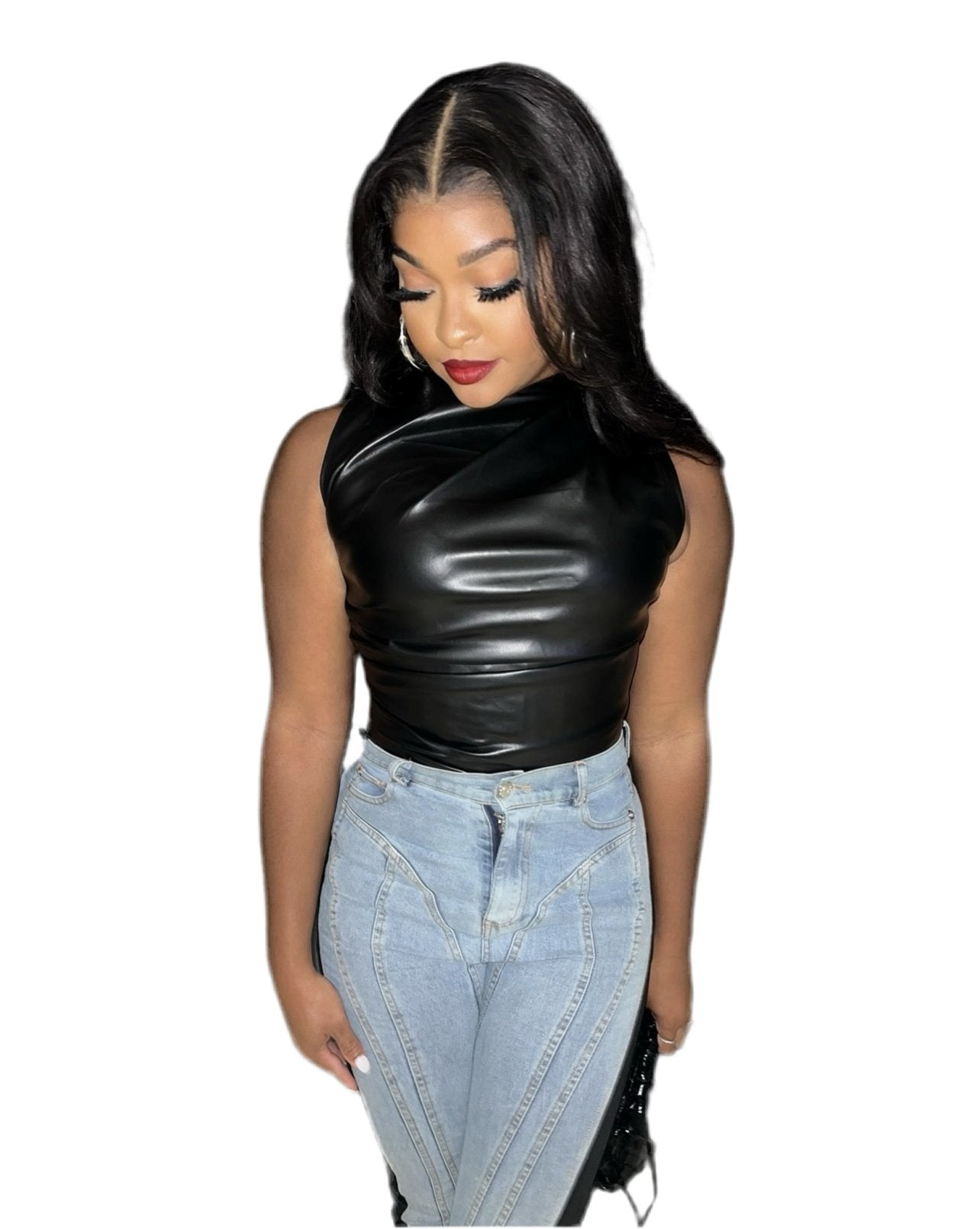 Asymmetric Pleated Mock Neck Top - Fly VSJ, Women's Clothing and Fashion Accessories