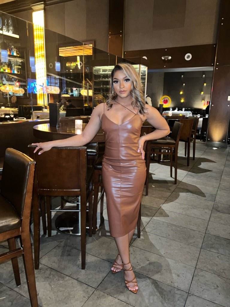 Attention Magnet Faux Leather Dress - Fly VSJ, Women's Clothing and Fashion Accessories