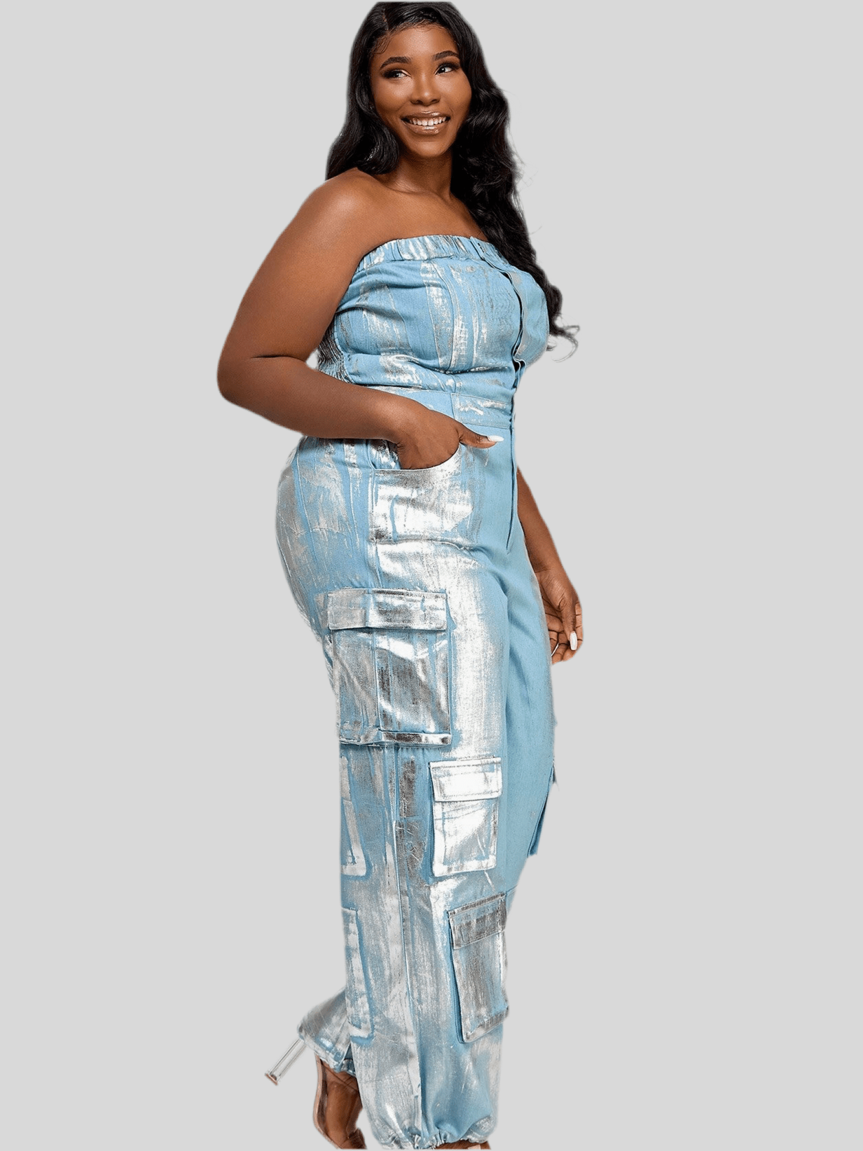 Cassie Cargo Foil Jumpsuit - Fly VSJ, Women's Clothing and Fashion Accessories
