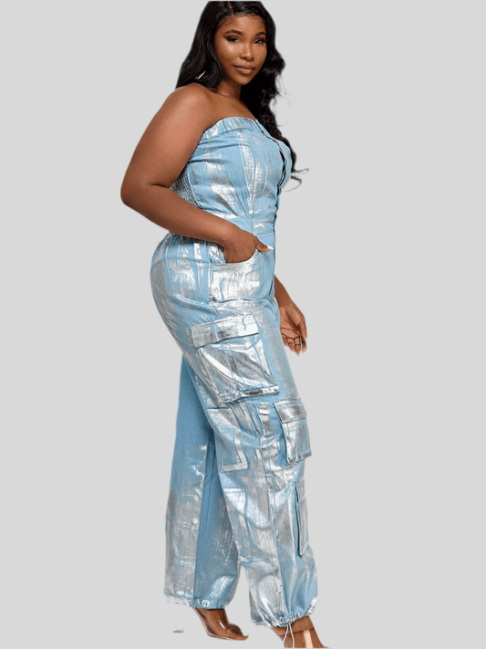 Cassie Cargo Foil Jumpsuit - Fly VSJ, Women's Clothing and Fashion Accessories