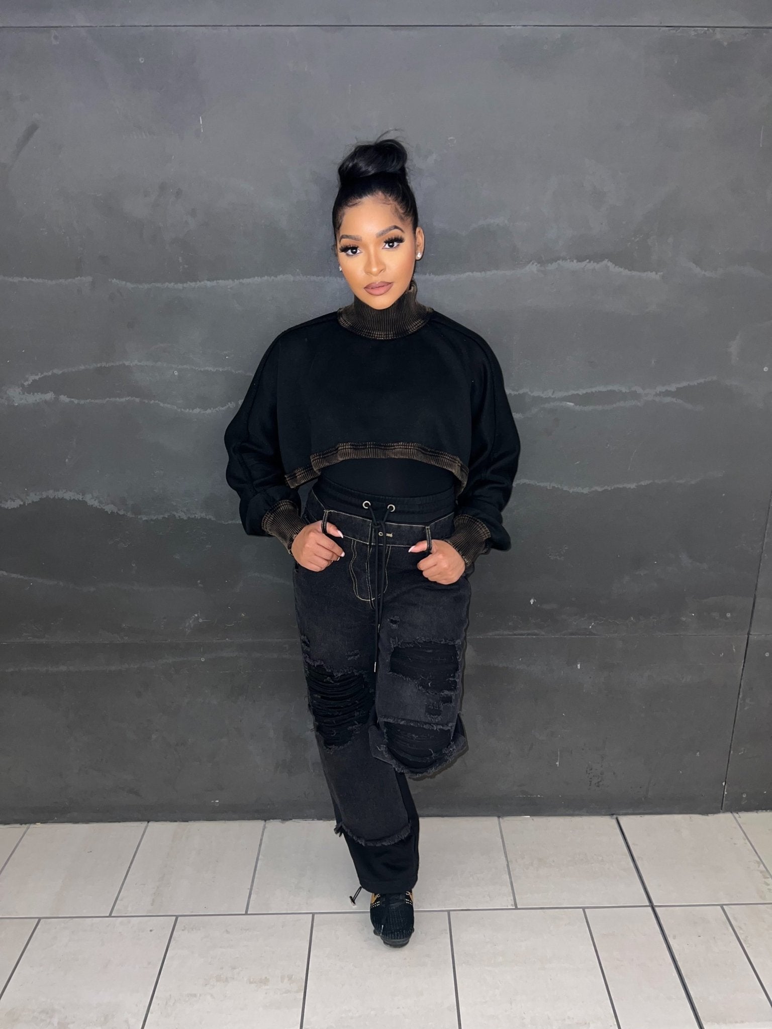 Cropped Turtleneck Sweatshirt - Fly VSJ, Women's Clothing and Fashion Accessories