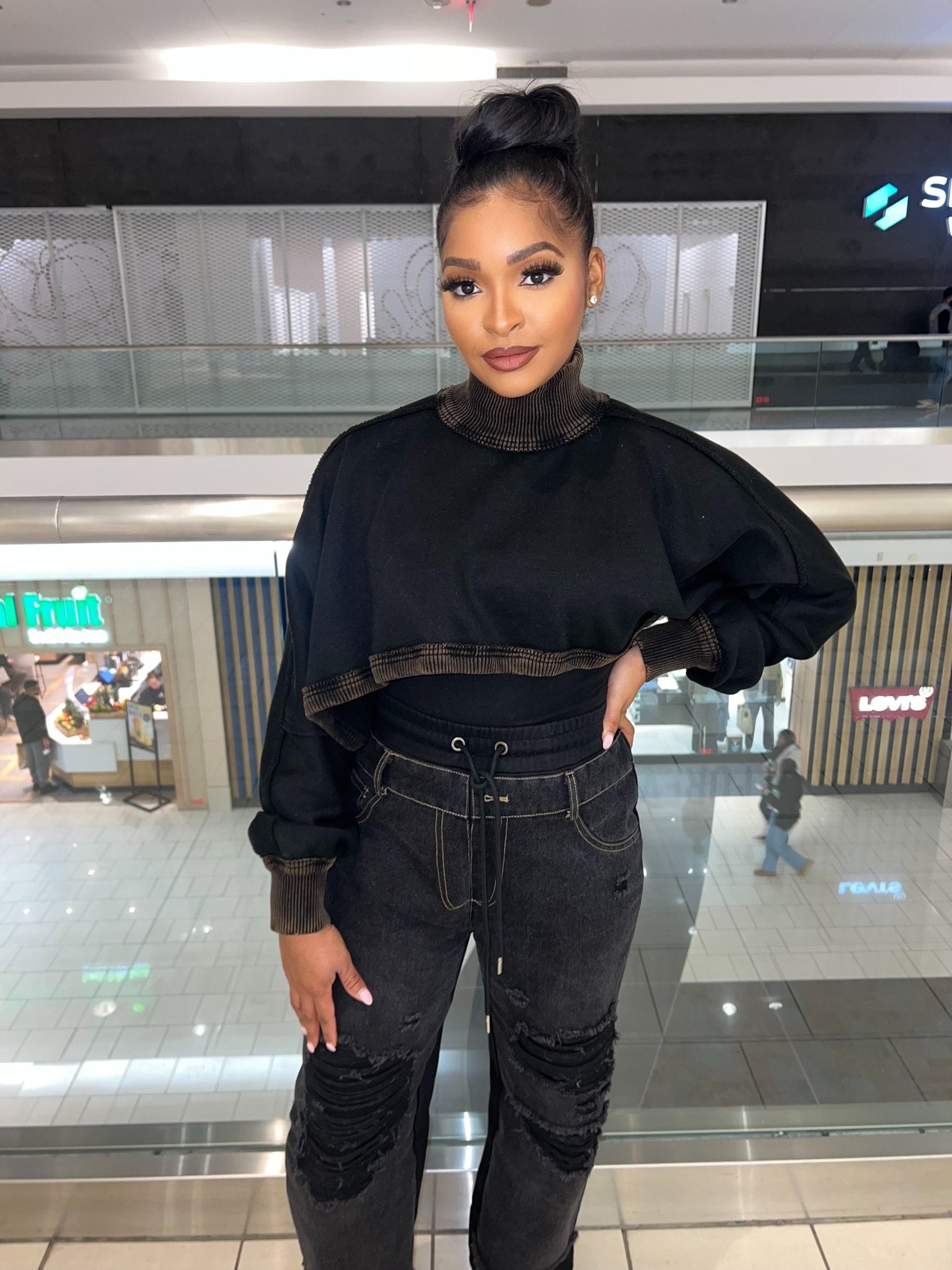 Cropped Turtleneck Sweatshirt - Fly VSJ, Women's Clothing and Fashion Accessories