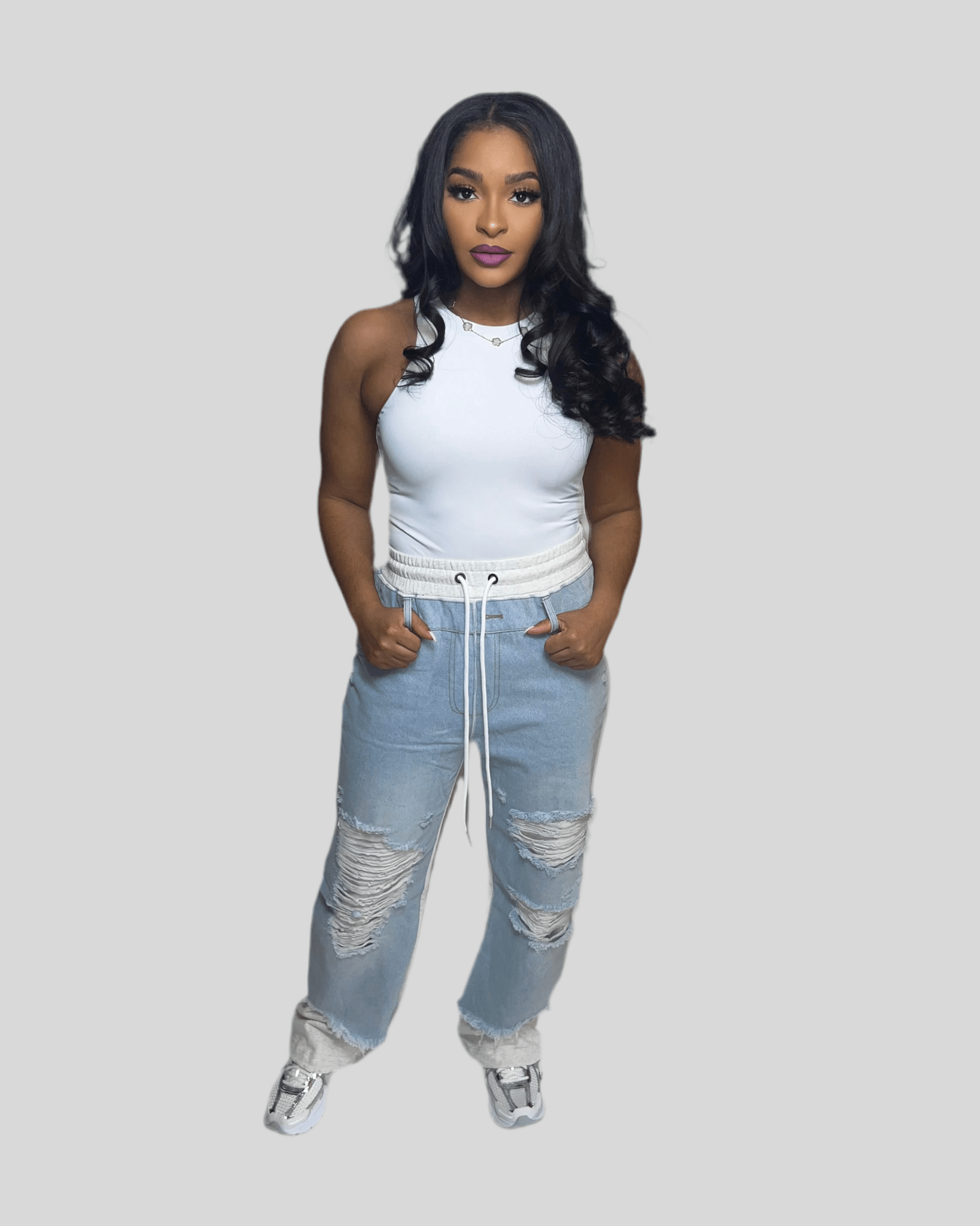 Denim Contrast Sweatpants - Fly VSJ, Women's Clothing and Fashion Accessories