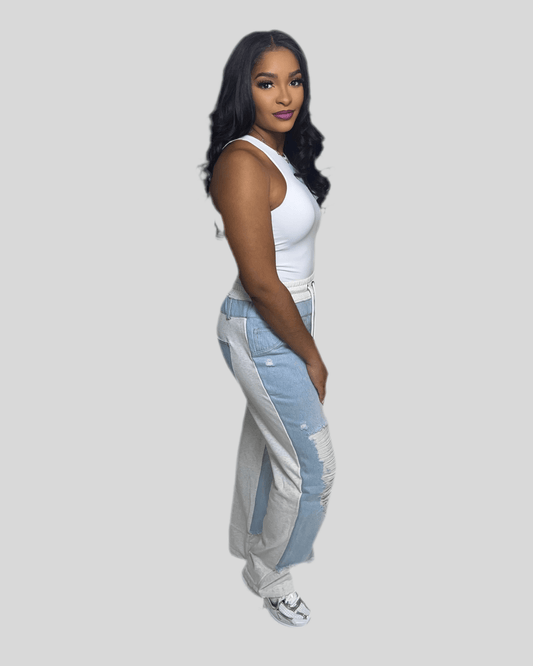Denim Contrast Sweatpants - Fly VSJ, Women's Clothing and Fashion Accessories