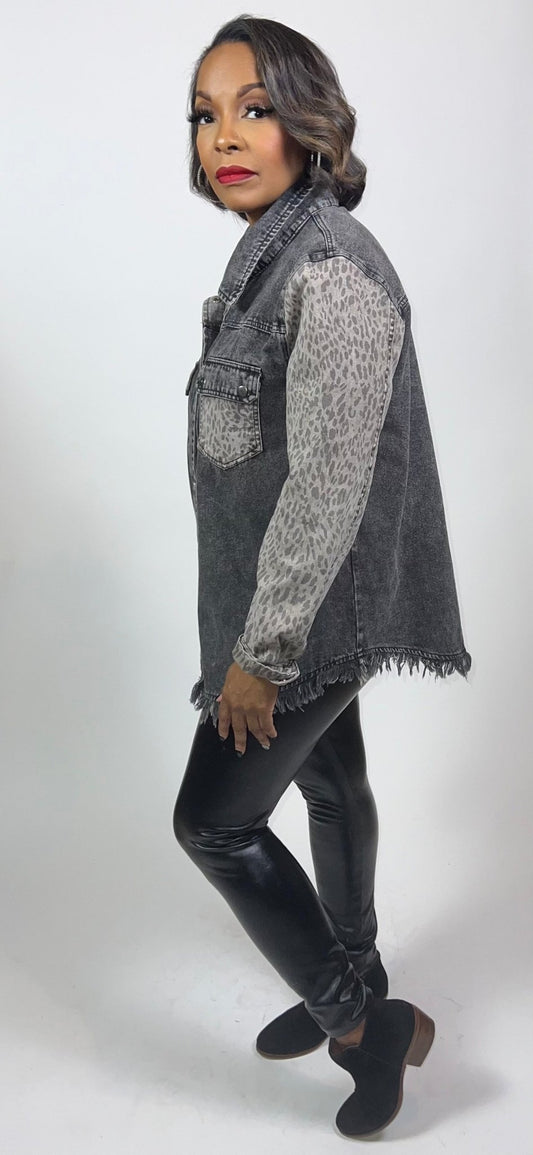 Denim Contrast Top with Frayed Hem - Fly VSJ, Women's Clothing and Fashion Accessories