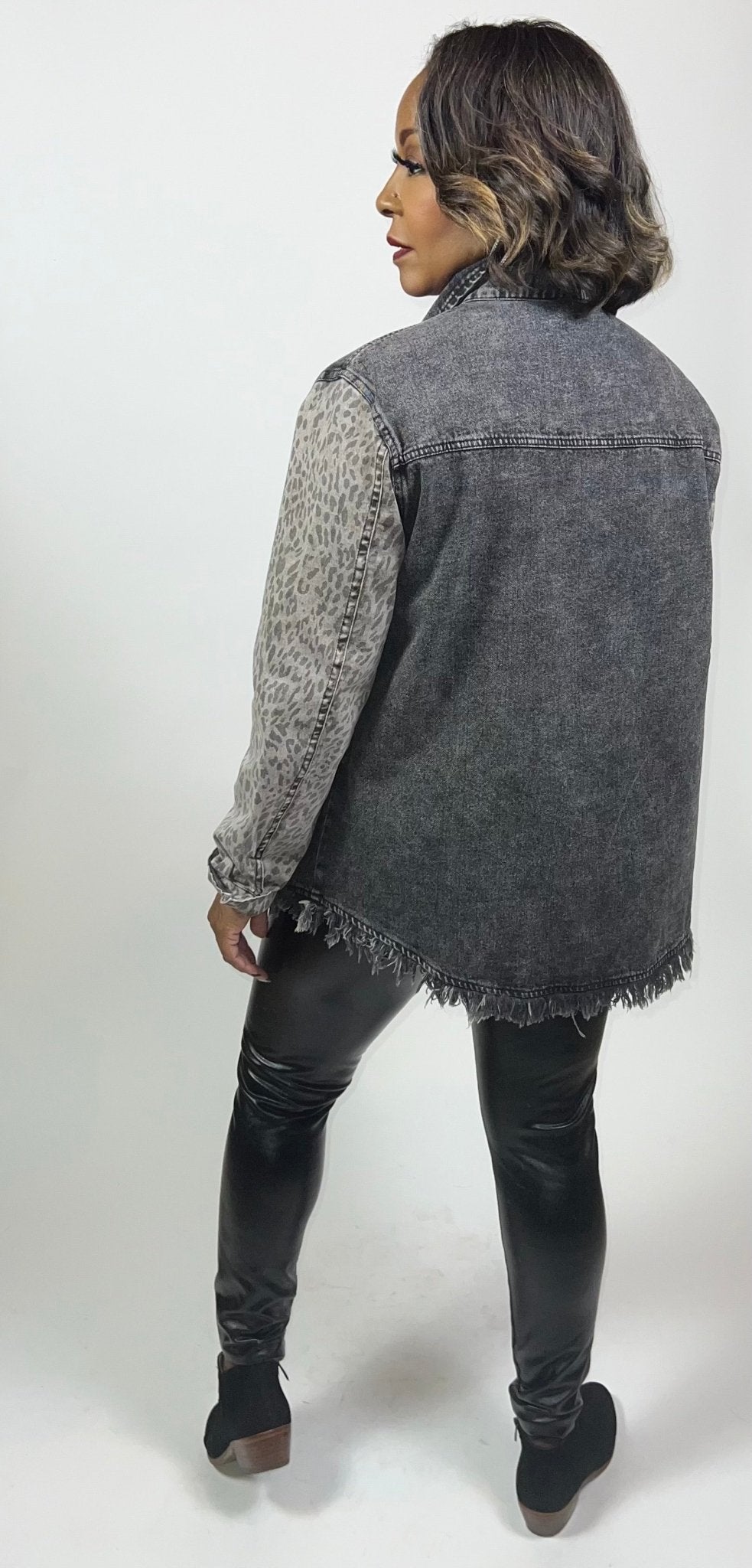 Denim Contrast Top with Frayed Hem - Fly VSJ, Women's Clothing and Fashion Accessories
