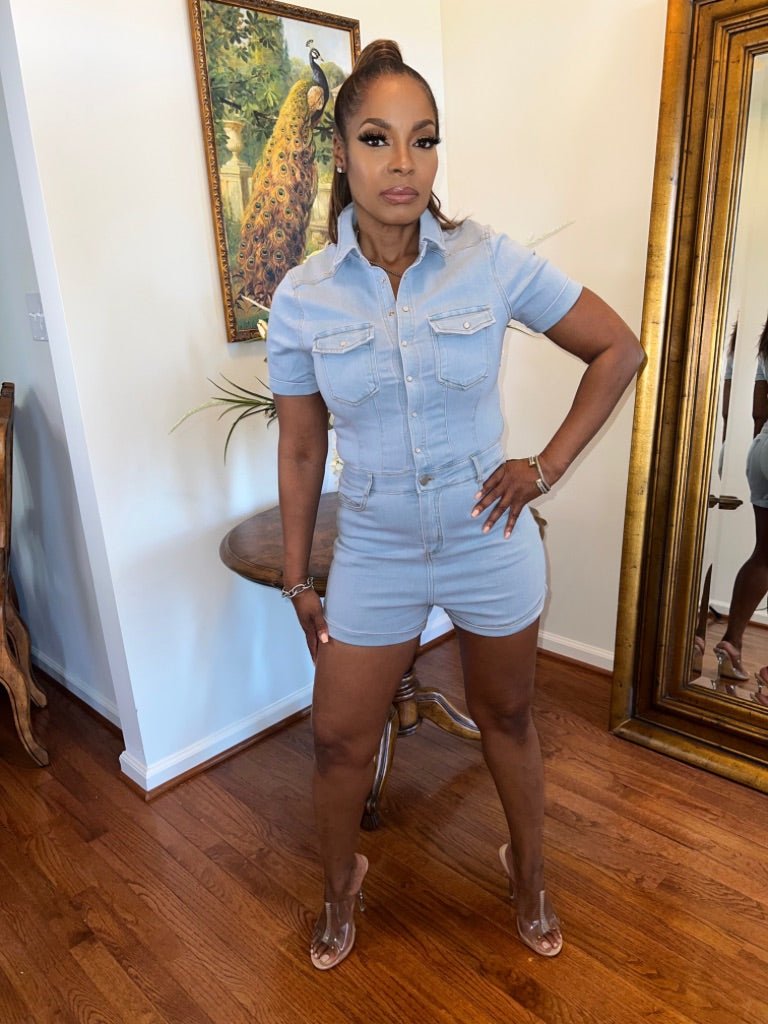 Denim Short Sleeve Romper (Final Sale) - Fly VSJ, Women's Clothing and Fashion Accessories