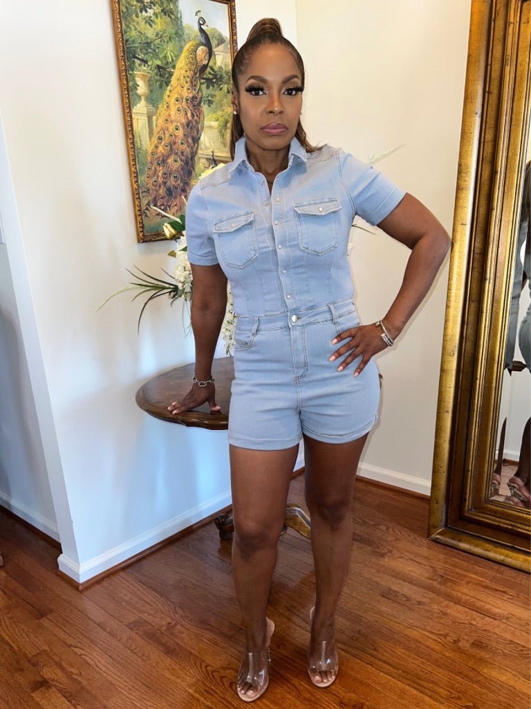 Denim Short Sleeve Romper (Final Sale) - Fly VSJ, Women's Clothing and Fashion Accessories