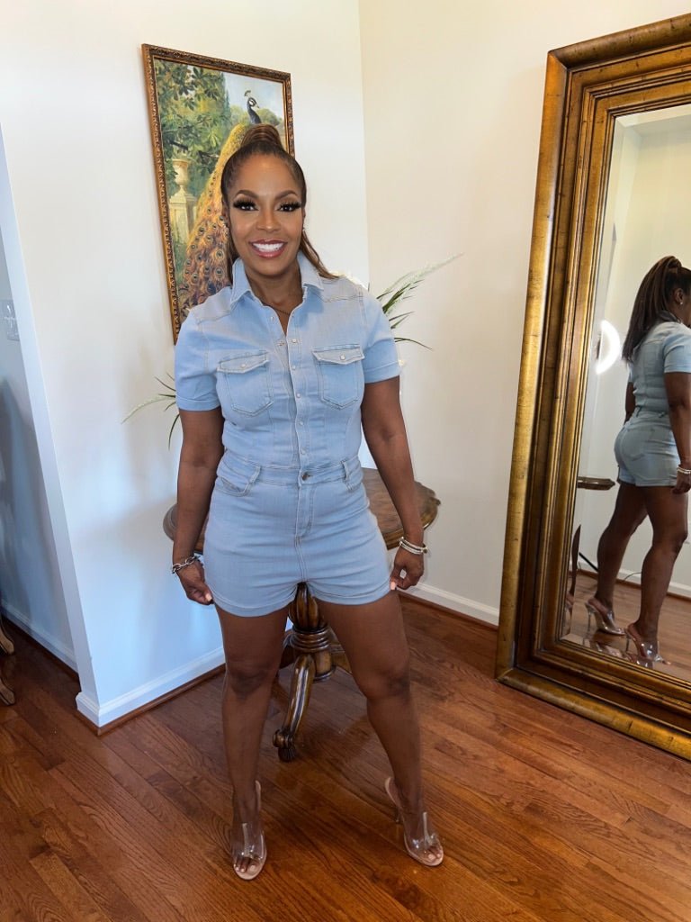 Denim Short Sleeve Romper (Final Sale) - Fly VSJ, Women's Clothing and Fashion Accessories