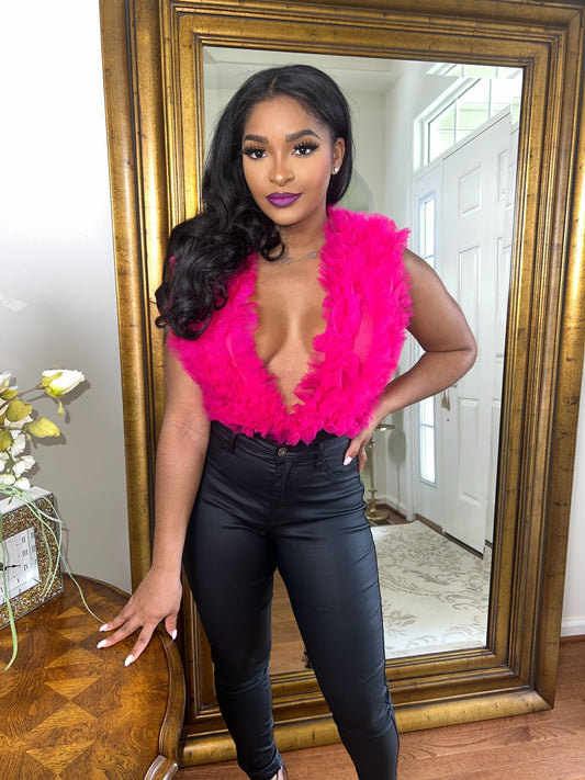 Enchanté Plunge Ruffle Bodysuit - Fly VSJ, Women's Clothing and Fashion Accessories