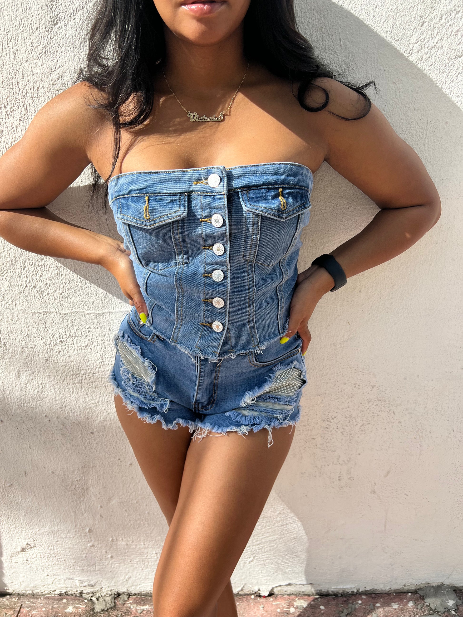 short denim tube top