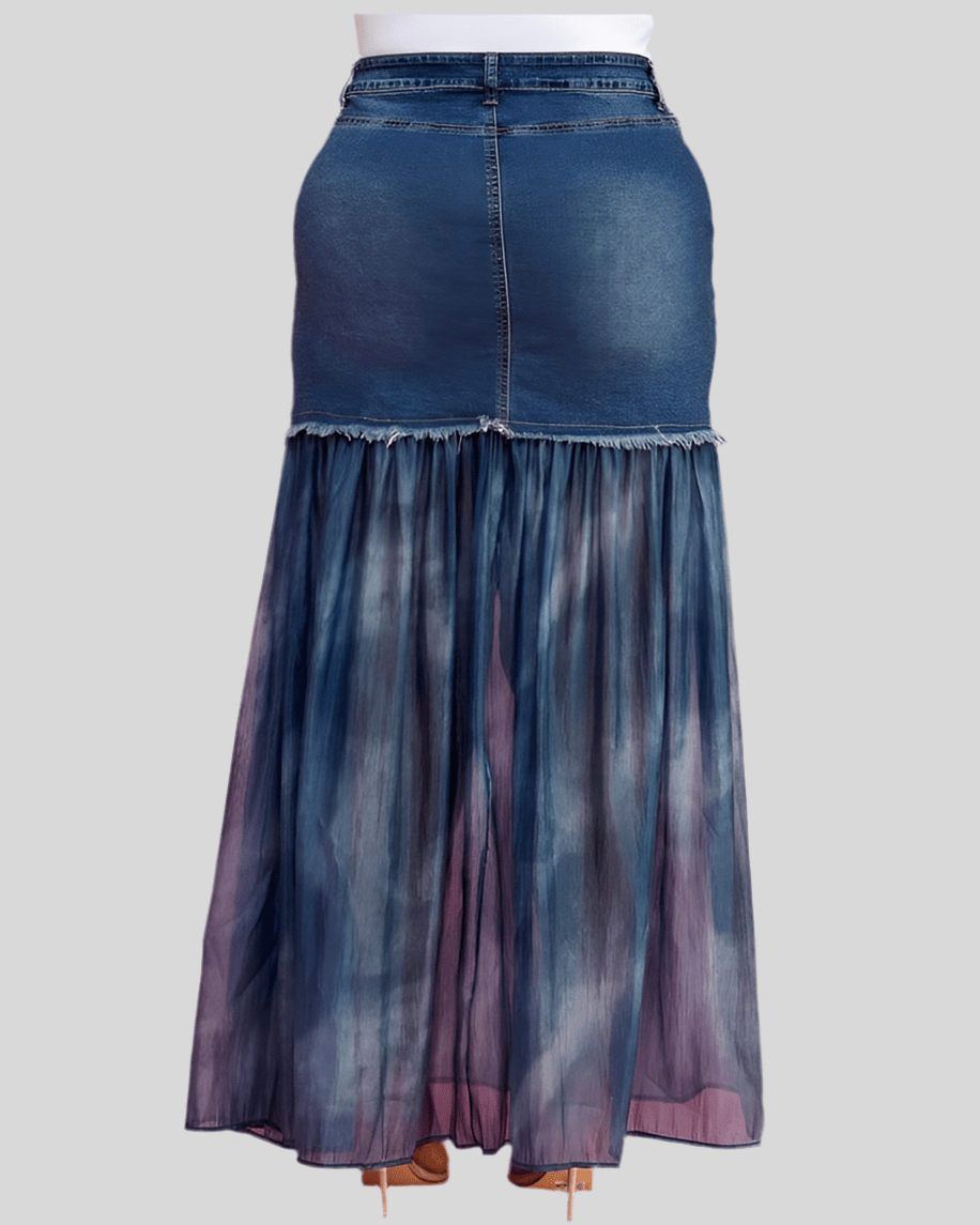 Margot Denim and Mesh Maxi Skirt - Fly VSJ, Women's Clothing and Fashion Accessories
