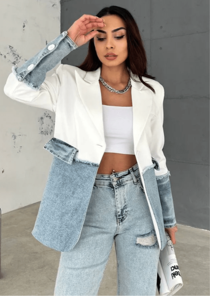 Michele Contrast Denim Blazer - Fly VSJ, Women's Clothing and Fashion Accessories