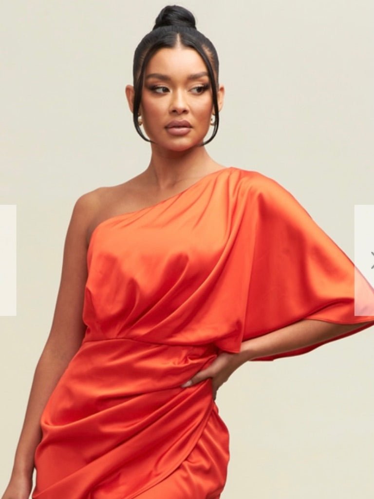 One Shoulder Wrap Satin Dress (Final Sale) - Fly VSJ, Women's Clothing and Fashion Accessories
