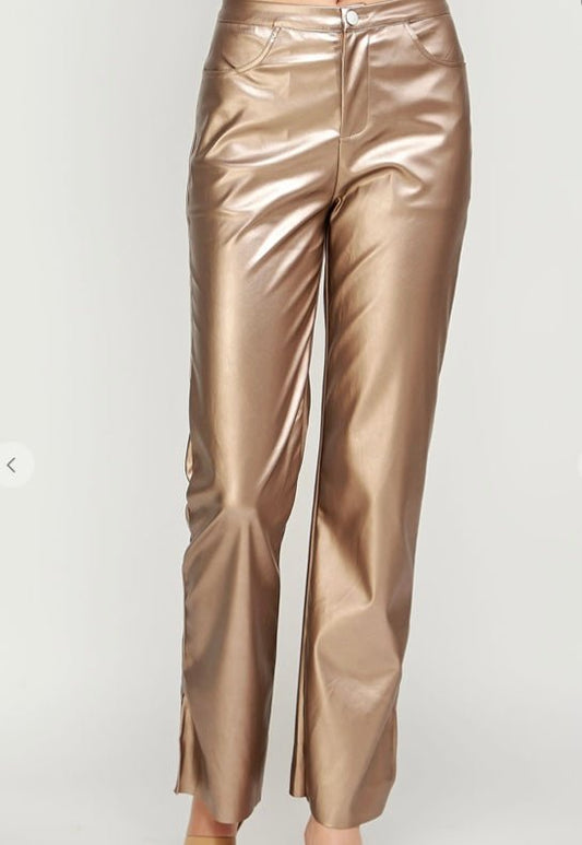 Shimmer Faux Leather Pants - Fly VSJ, Women's Clothing and Fashion Accessories