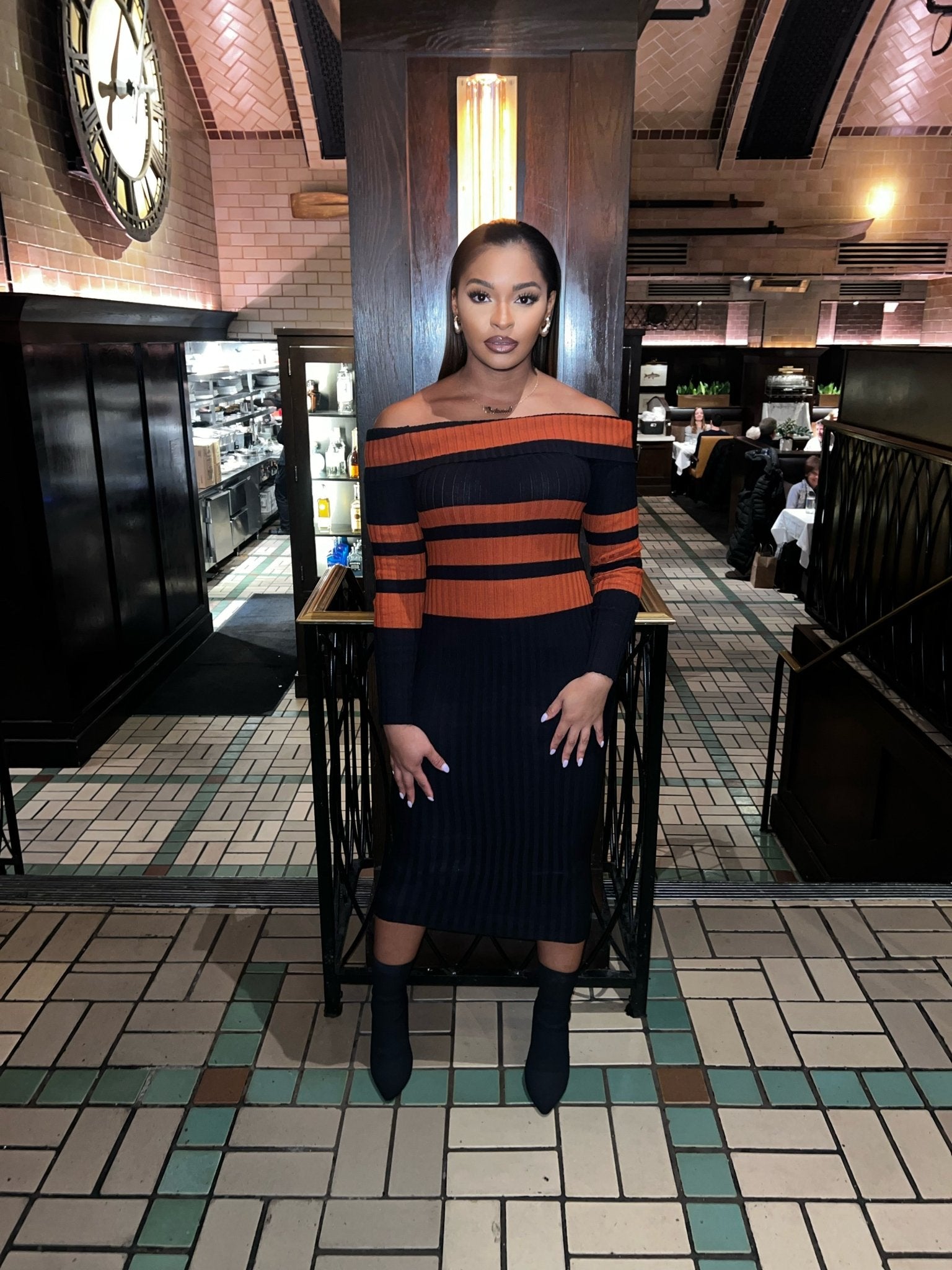 Stripped Ribbed Midi Dress - Fly VSJ, Women's Clothing and Fashion Accessories
