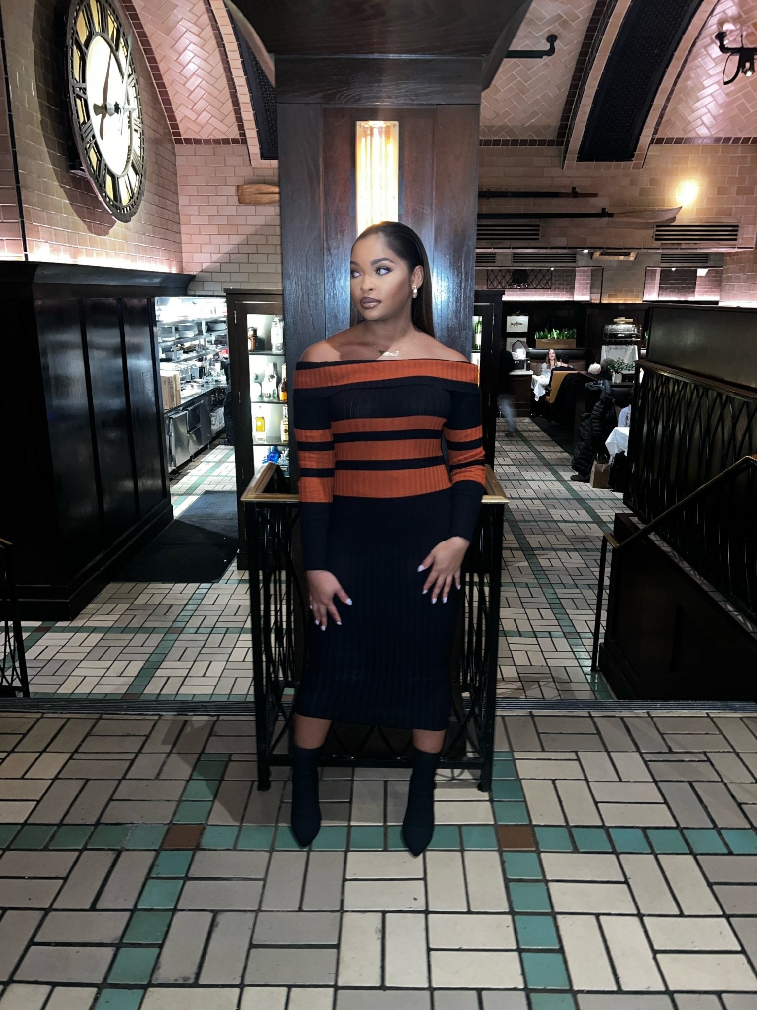 Stripped Ribbed Midi Dress - Fly VSJ, Women's Clothing and Fashion Accessories