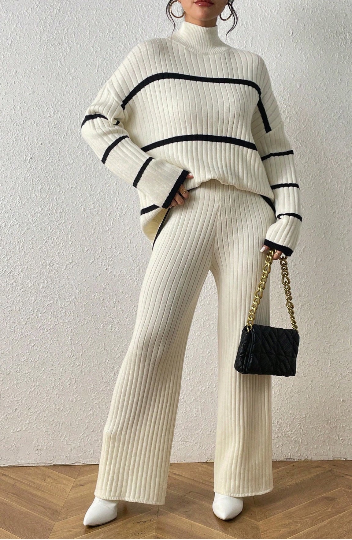 Stripped Top Knit Pants Set - Fly VSJ, Women's Clothing and Fashion Accessories
