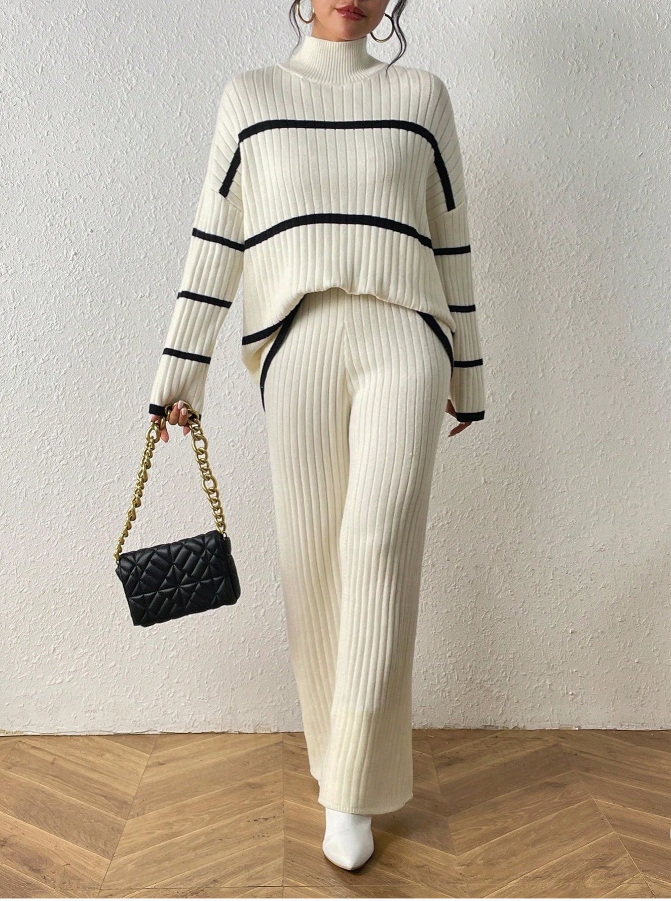 Stripped Top Knit Pants Set - Fly VSJ, Women's Clothing and Fashion Accessories