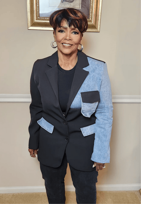 Tailor Denim Contrast Blazer - Fly VSJ, Women's Clothing and Fashion Accessories