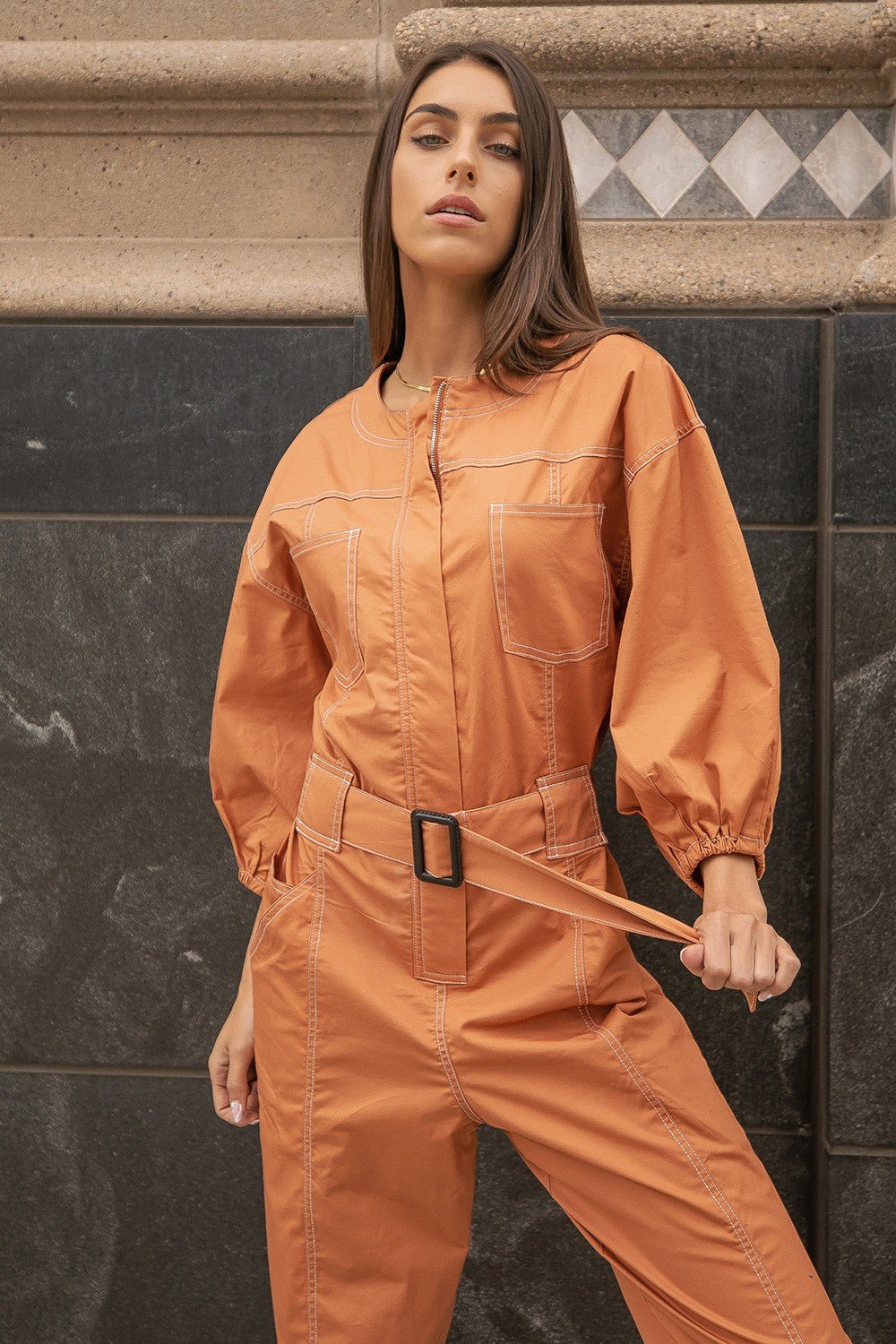 Top - Stitch Belted Jumpsuit - Fly VSJ, Women's Clothing and Fashion Accessories