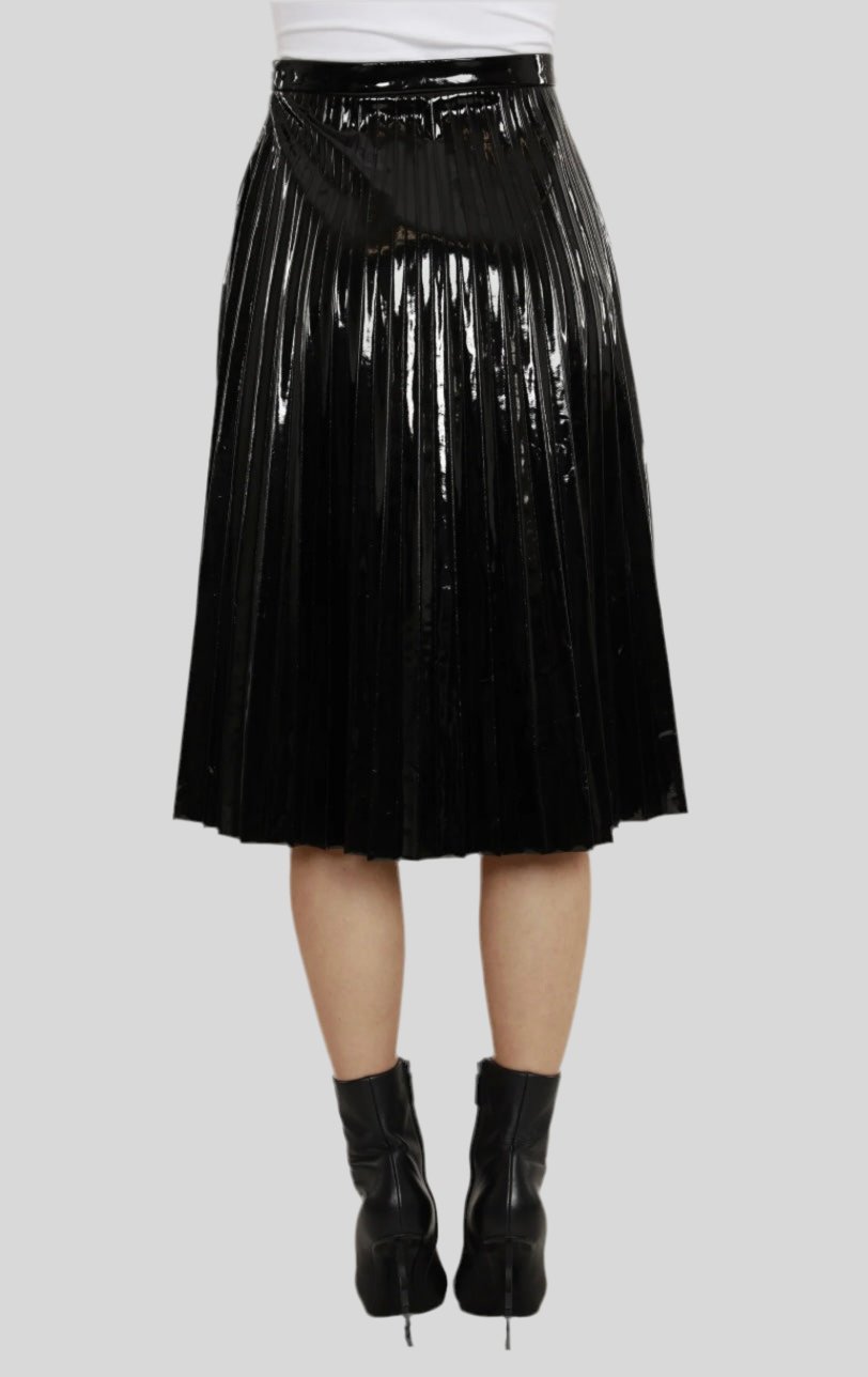 Vegan Patent Leather Pleated Skirt - Fly VSJ, Women's Clothing and Fashion Accessories
