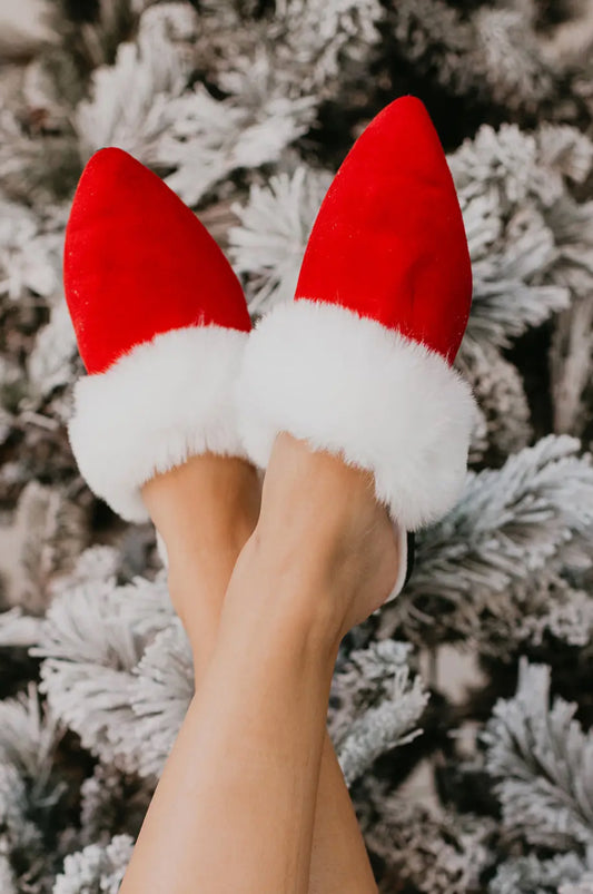 women wearing red and white Santa Baby Slippers