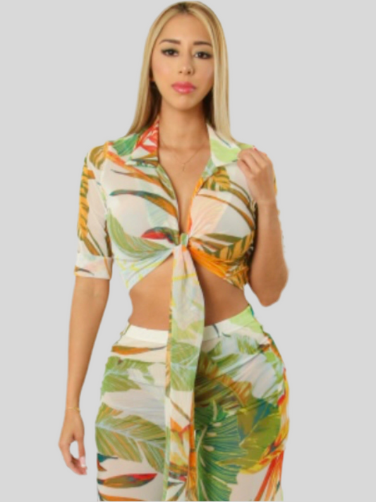 Mesh Tropical Pants Set