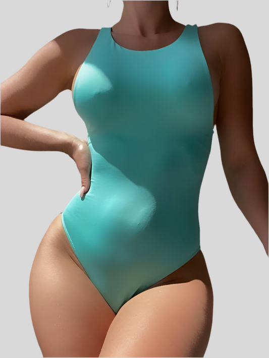 Stretchy Soft Thong Bodysuit - Cyan