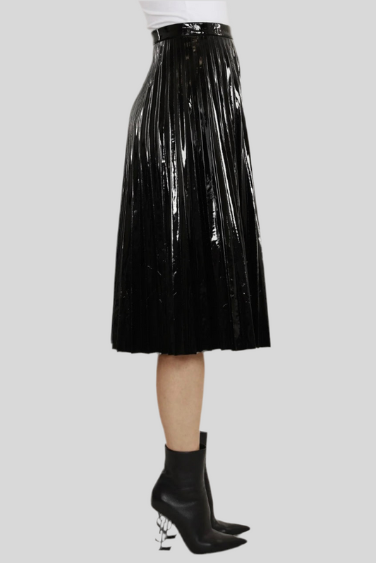 Vegan Patent Leather Pleated Skirt