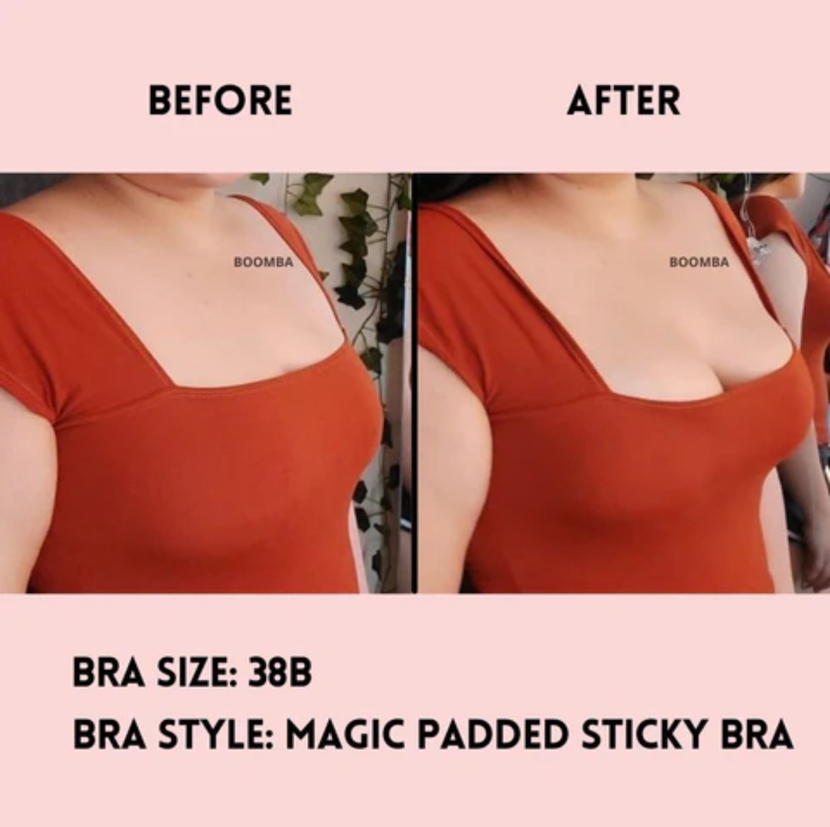 before and after wearing Magic Padded Sticky Bra
