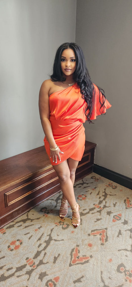 One Shoulder Wrap Satin Dress
