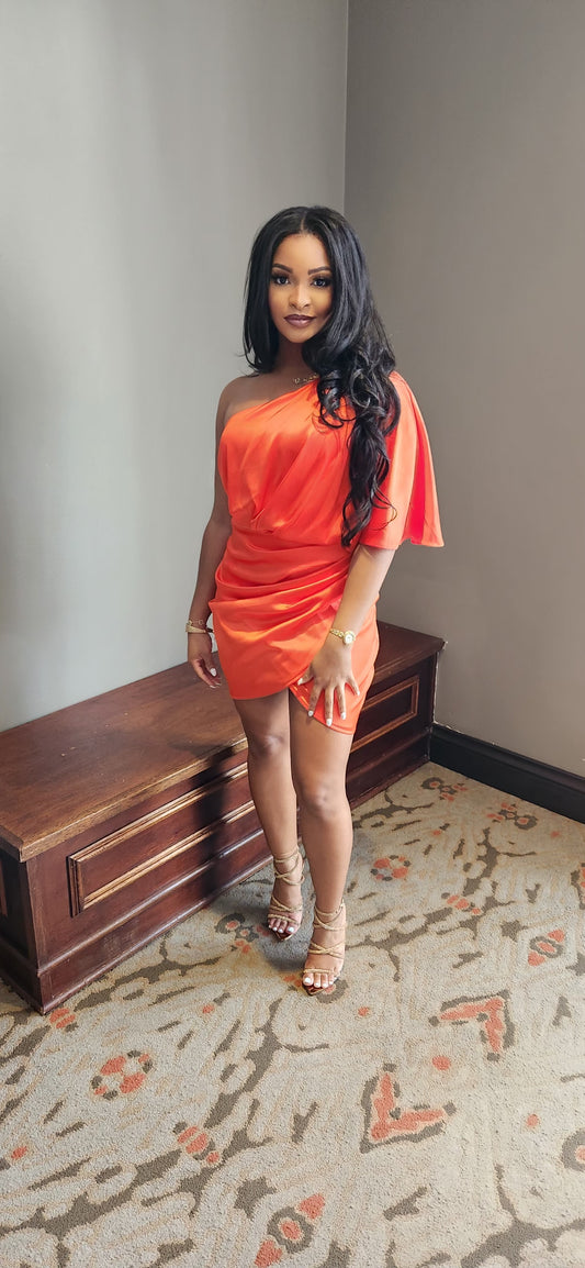 One Shoulder Wrap Satin Dress