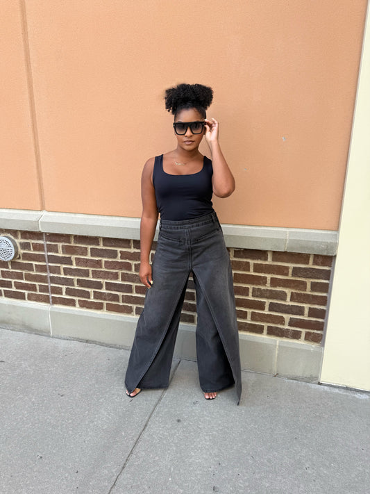Wide Leg Flap Overlay Jeans