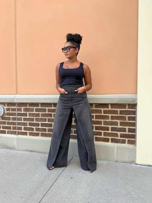 Wide Leg Flap Overlay Jeans