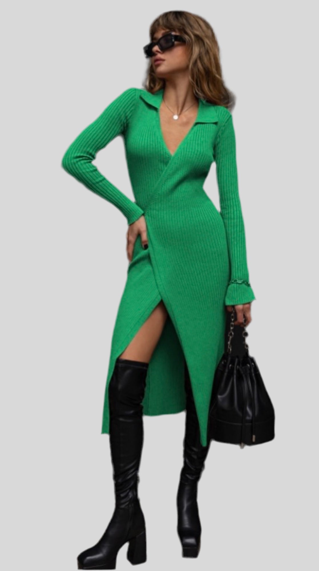 Bey Knit Wrap Dress - Fly VSJ, Women's Clothing and Fashion Accessories