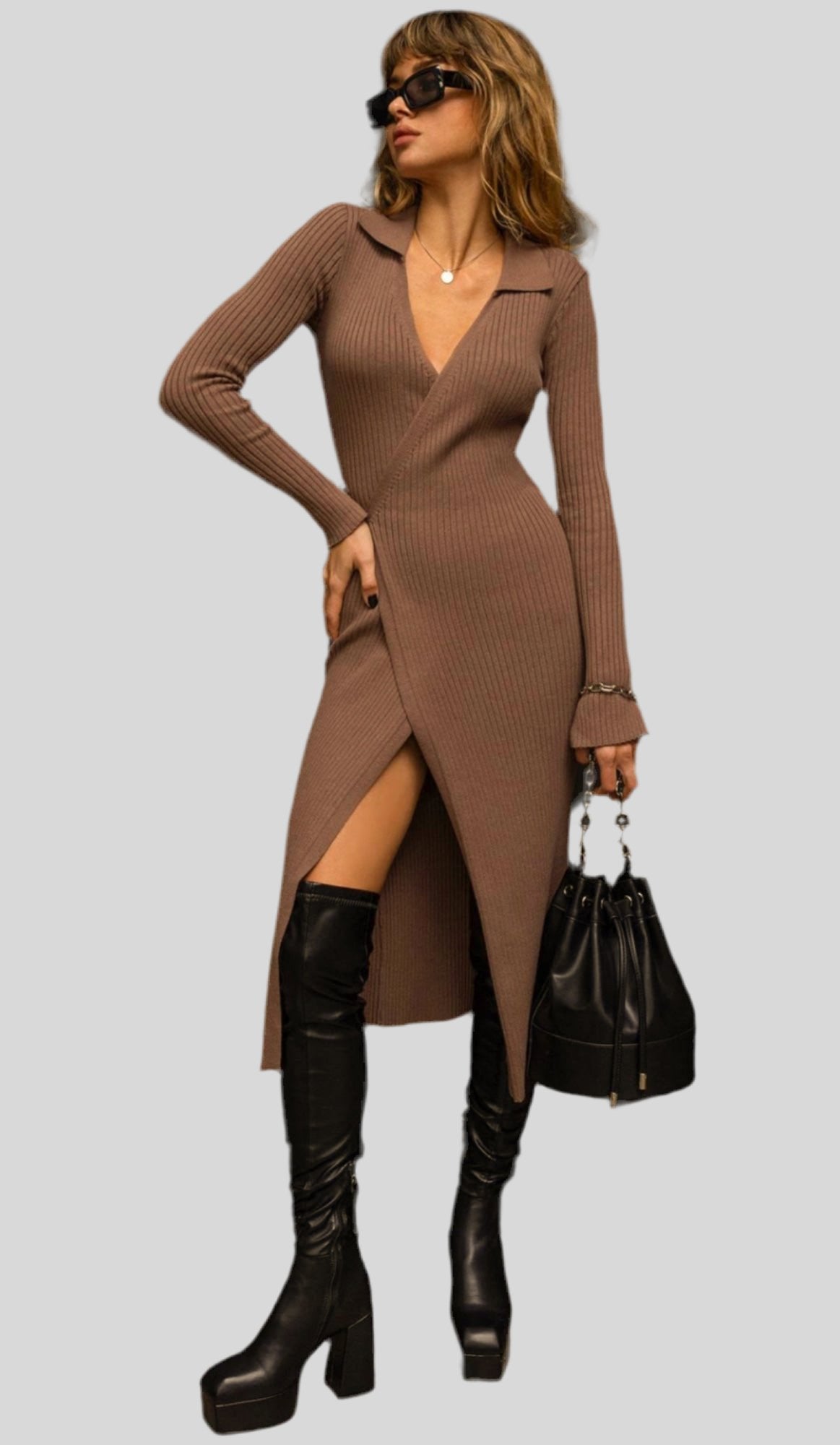 Bey Knit Wrap Dress - Fly VSJ, Women's Clothing and Fashion Accessories