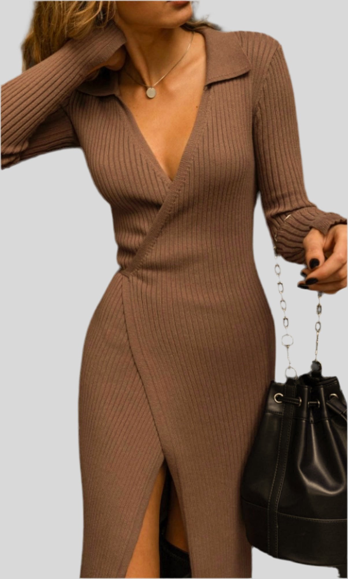 Bey Knit Wrap Dress - Fly VSJ, Women's Clothing and Fashion Accessories