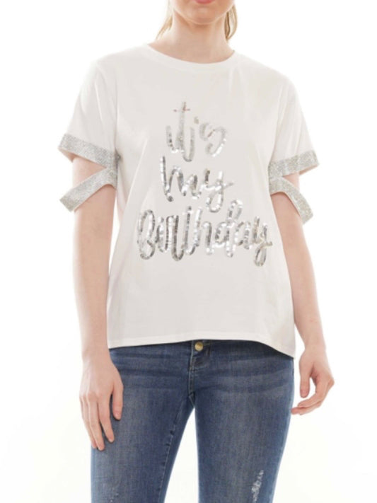 Birthday Top with Gem Sleeves - Fly VSJ, Women's Clothing and Fashion Accessories