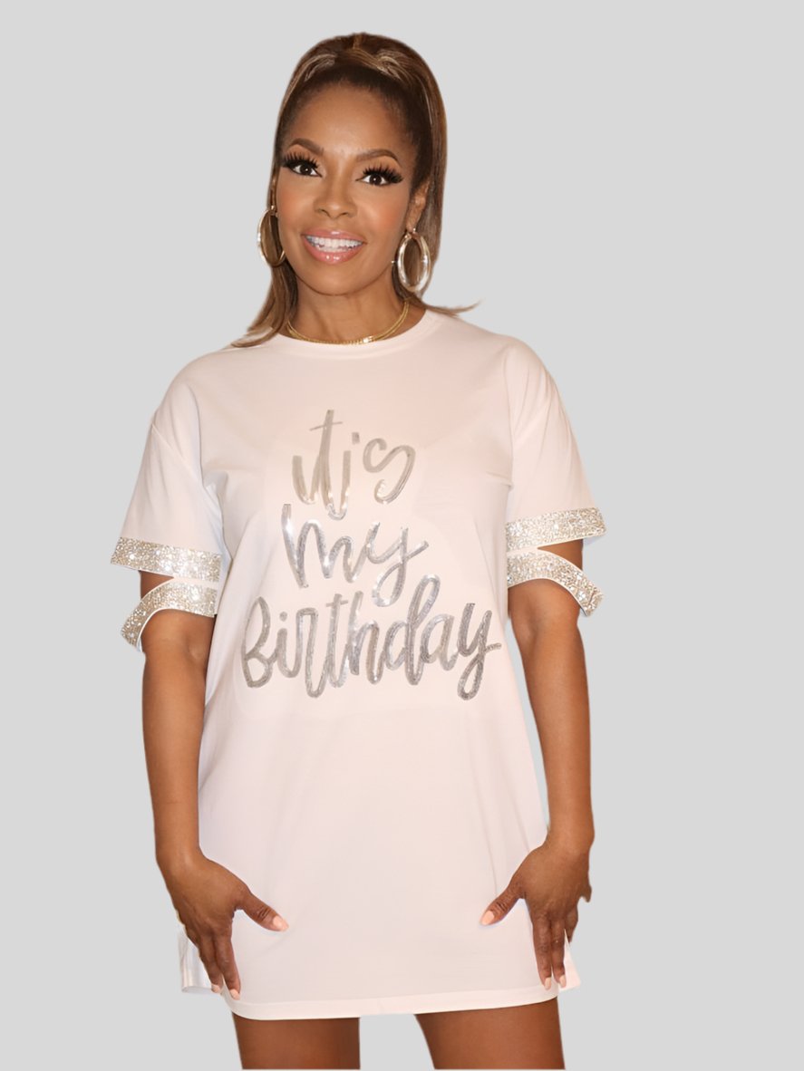 Bling Birthday Shirt Dress - Fly VSJ, Women's Clothing and Fashion Accessories