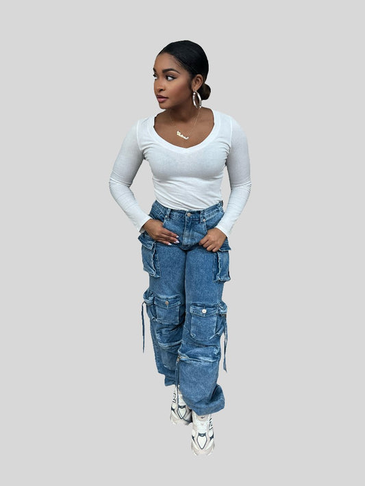 Cargo Denim Jogger Pants - Fly VSJ, Women's Clothing and Fashion Accessories