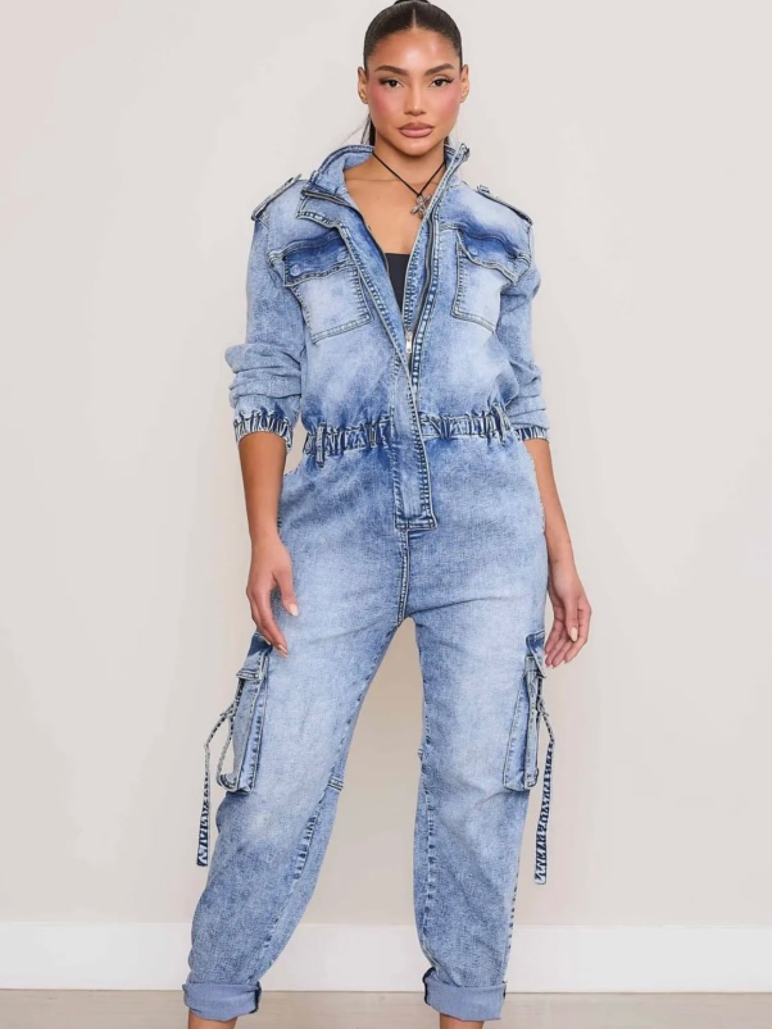 Cargo Denim Jumpsuit - Fly VSJ, Women's Clothing and Fashion Accessories