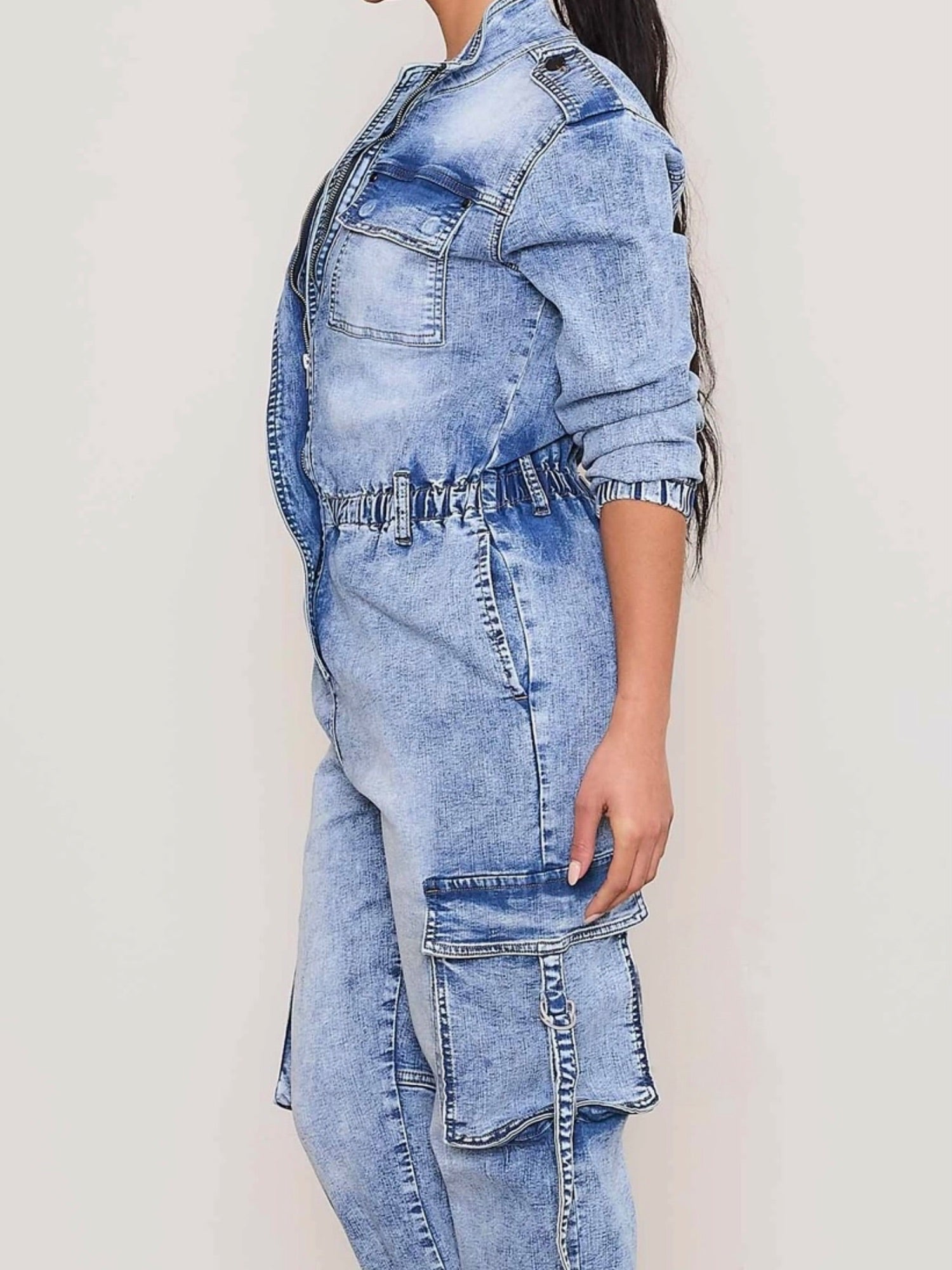 Cargo Denim Jumpsuit - Fly VSJ, Women's Clothing and Fashion Accessories