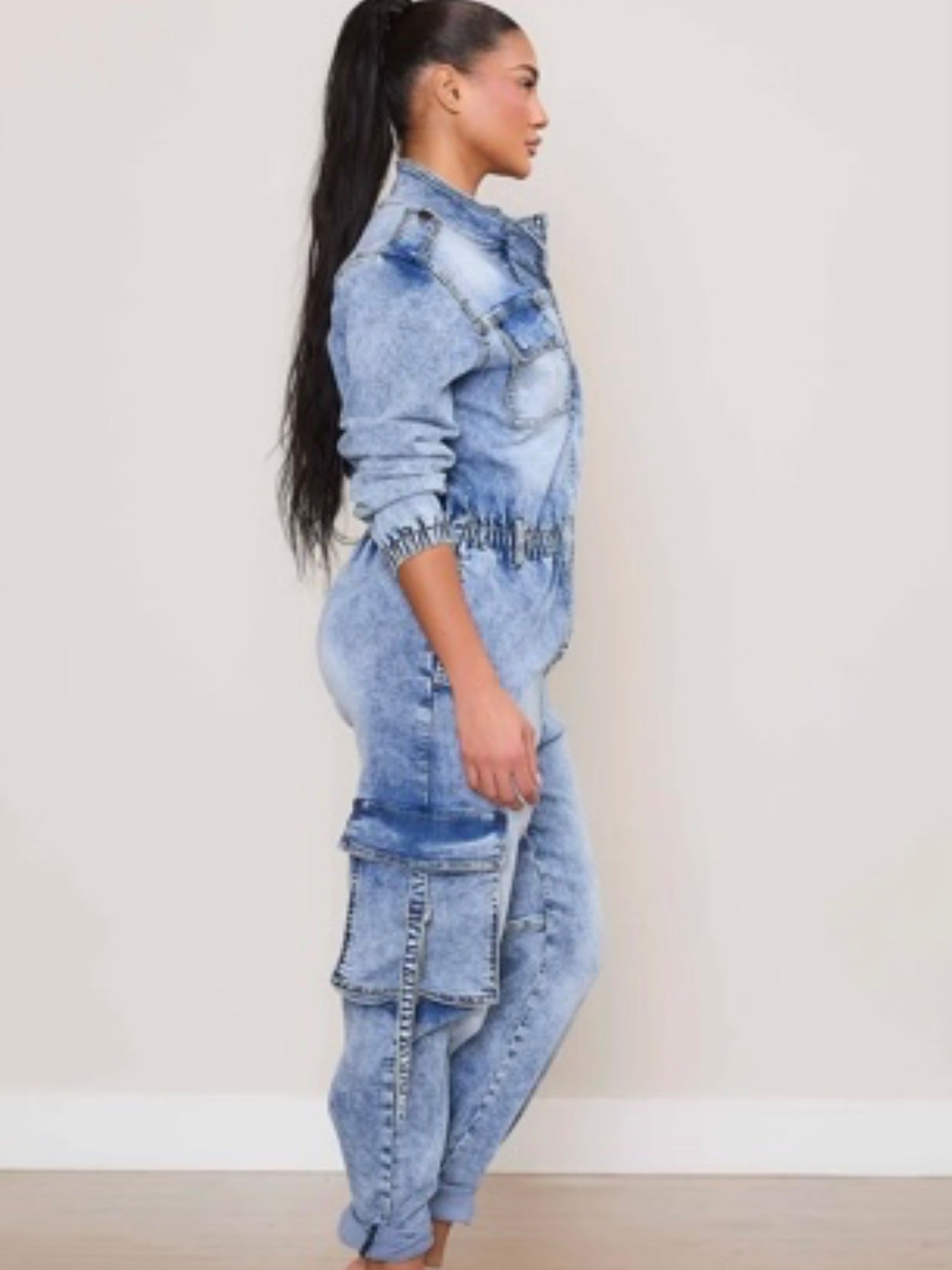 Cargo Denim Jumpsuit - Fly VSJ, Women's Clothing and Fashion Accessories