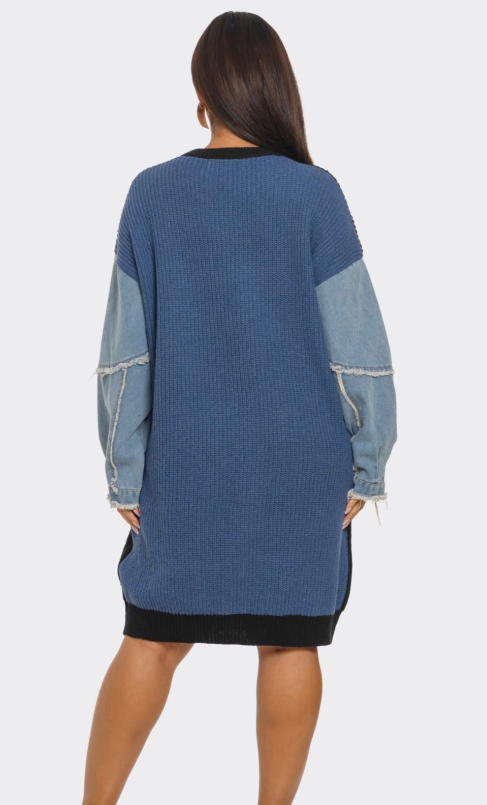 Color Block Denim Sleeve Dress - Fly VSJ, Women's Clothing and Fashion Accessories