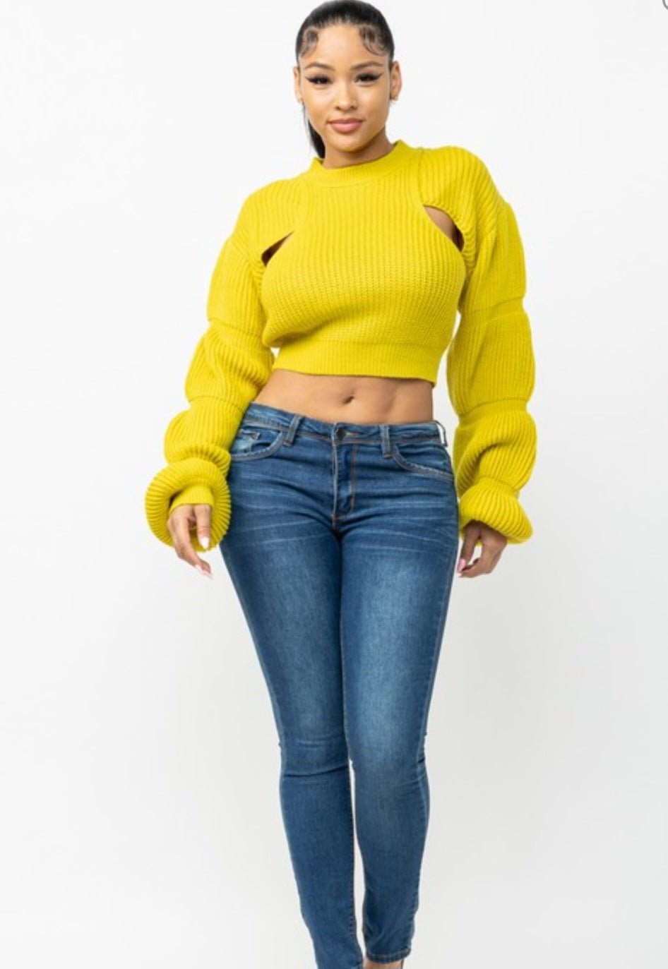 Cut Out Loose Sleeve Sweater - Fly VSJ, Women's Clothing and Fashion Accessories