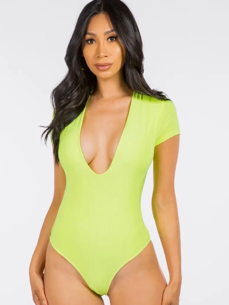 Deep V - Neck Lined Bodysuit - Fly VSJ, Women's Clothing and Fashion Accessories