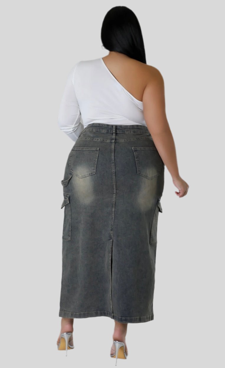 Denim Plus Size Skirt - Fly VSJ, Women's Clothing and Fashion Accessories